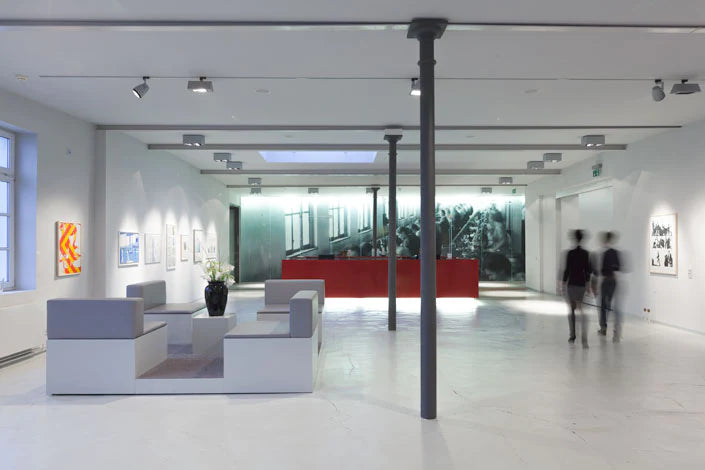 White room with artworks